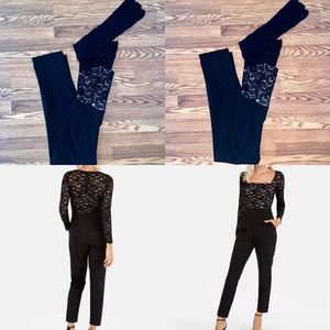EXPRESS Black lace bodice long sleeve jumpsuit